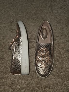 Michael Kors Metallic Rose Gold Embellished Slip-On Sneakers